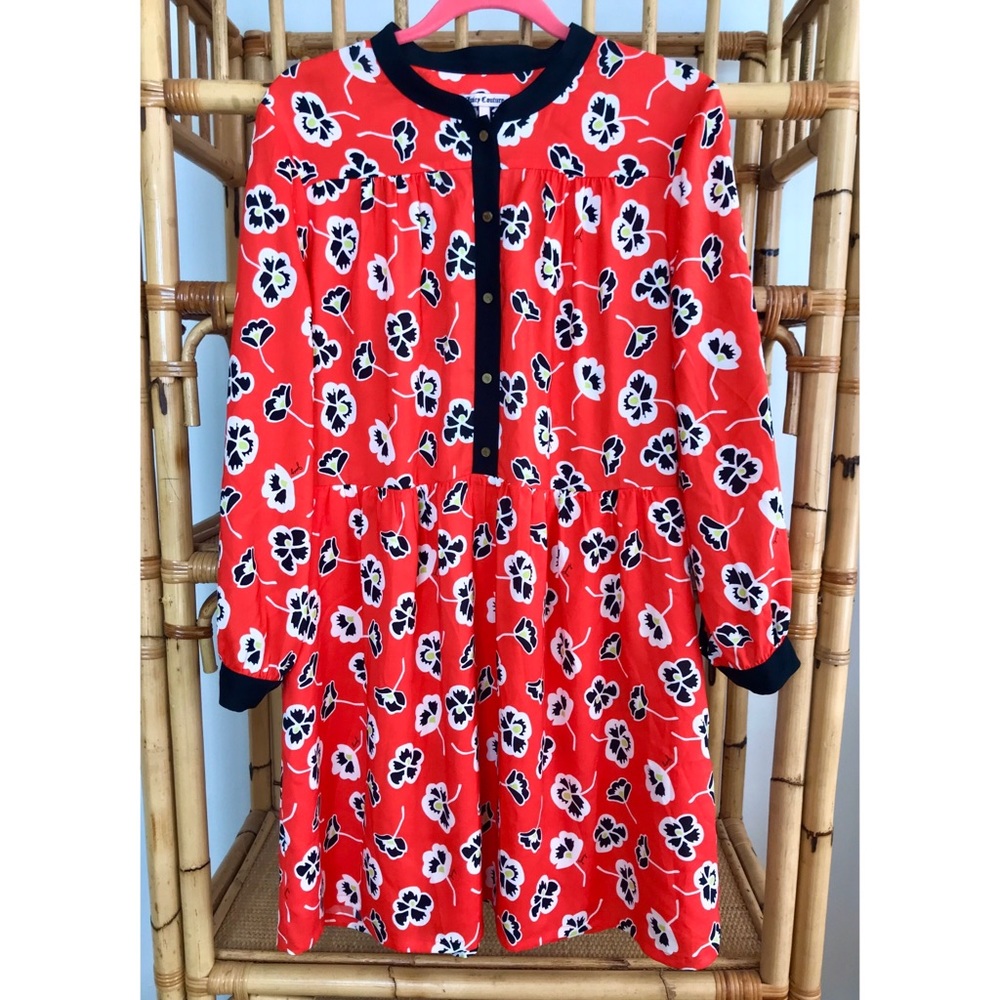 Juicy Couture Red Floral Dress, Sz 12, Long Sleeve